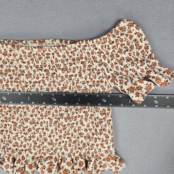 Pie In The Sky Crop Top‎ Shirt Womens XL Floral Smocked Off Shoulder Ruffle Boho - Picture 6 of 9